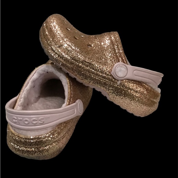 CROCS Shoes Kids Fleecelined Crocs Size C Gold Glitter W Light Pink